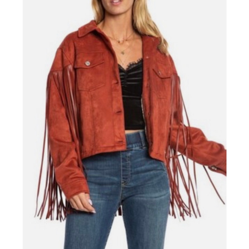 Juicy Couture Rust Fringed Trucker Jacket M Nwt